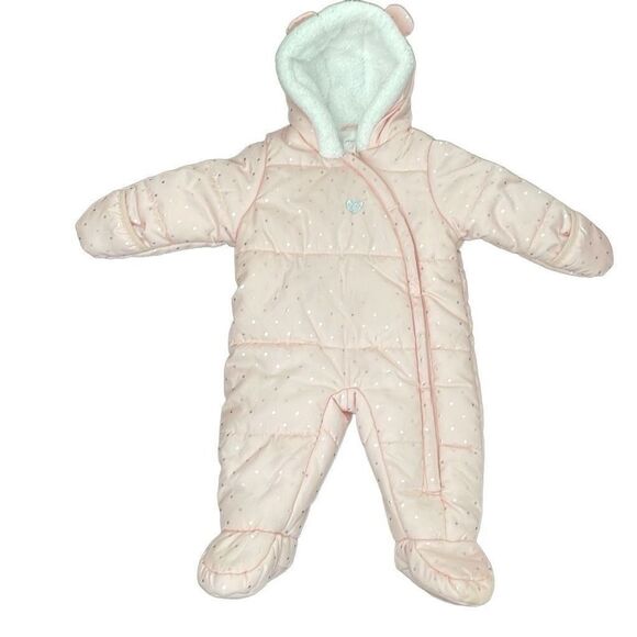 Nearly New! Carter’s Just One You One-Piece Snowsuit Pink Silver Dot Print - 9 m - Picture 1 of 9